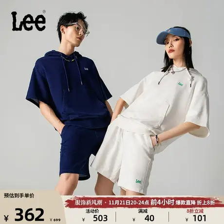 Lee商场同款23新品舒适版logo连帽多色男女同款短袖卫衣休闲图片