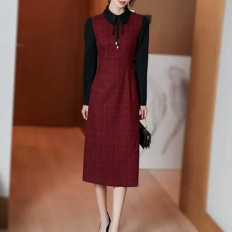 首尚格释毛呢连衣裙春秋女装2024年新款时尚修身长袖气质洋气裙子图片