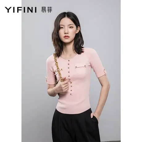 Yifini/易菲夏季新款修身显瘦短袖上衣针织套头衫毛衫打底衫商品大图