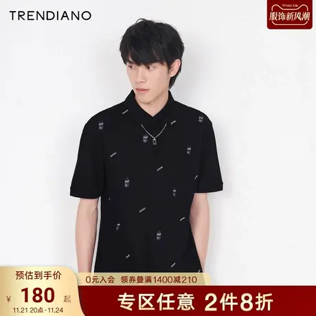 TRENDIANO潮牌2021新款夏季男装翻领上衣蝴蝶刺绣短袖Polo衫男商品大图