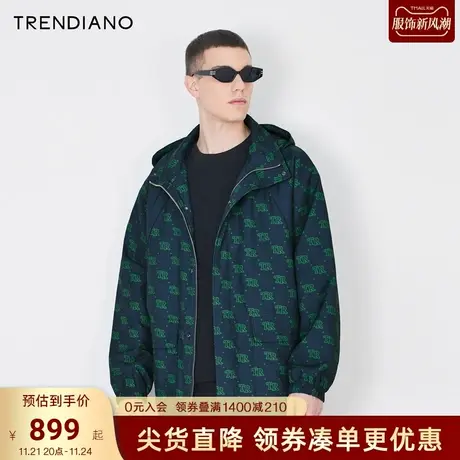 TRENDIANO棉衣连帽外套2023冬季新款撞色字母时尚夹棉宽松男装潮图片