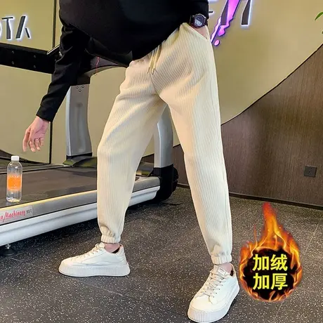 冬季加绒加厚纯色休闲裤高级感束腿裤灯芯绒条纹潮牌潮流ins卫裤商品大图