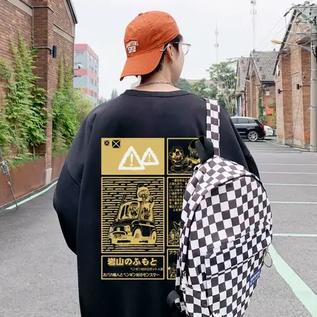 高街oversize潮牌卫衣男秋冬季2023新款日系卡通加绒加厚宽松上衣商品大图