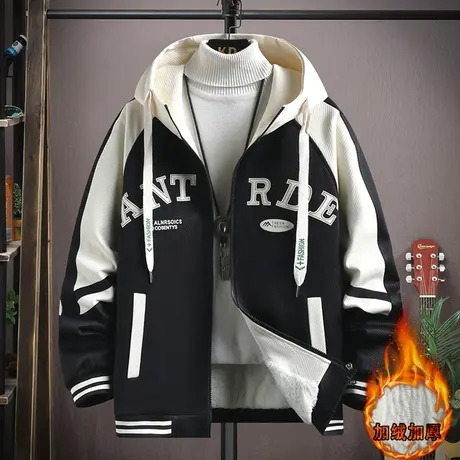 冬季加绒加厚夹克男工装外套青少年棉袄初中高中学生派克棉服上衣图片