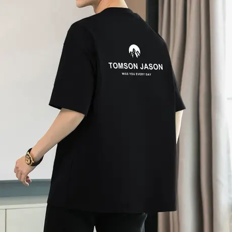 250g重磅纯棉t恤男短袖美式潮流圆领上衣服宽松全棉半袖黑色体恤图片