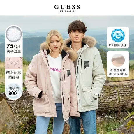 【38上新季】GUESS冬女士三防貉子毛领派克旅游中长款羽绒服图片