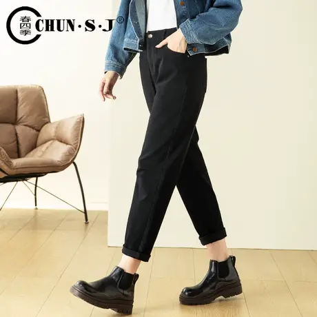 黑色裤子女2023新款春秋休闲女裤小脚萝卜裤高腰显瘦九分裤锥形裤图片