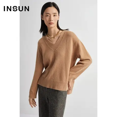 INSUN恩裳冬季羊毛羊绒混纺休闲毛织衫图片