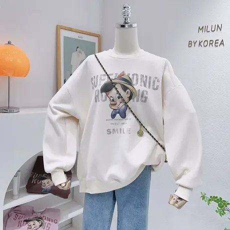 22秋冬款摇粒绒上衣外套韩国东大门复古慵懒休闲宽松加厚圆领卫衣商品大图