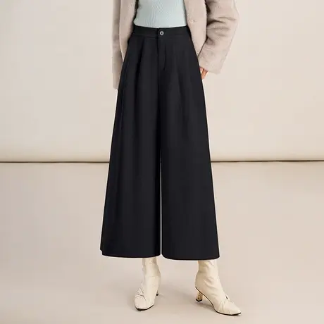 2023新款秋冬羊毛呢九分阔腿裤女高腰垂感宽松大脚裤裙裤休闲裤子商品大图