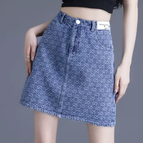 高腰牛仔半身裙女2024新款夏季a字裙小个子半裙提花裙子包臀短裙图片
