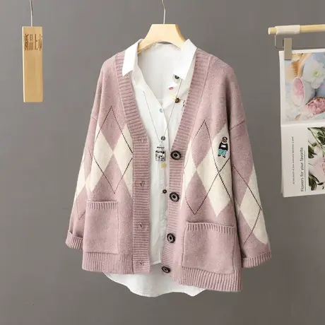 针织衫毛衣开衫女外套宽松外搭春秋季2023新款上衣针织外套学院风图片