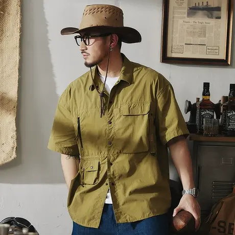 Modi Nick/摩帝尼克夏季男士外套宽松短袖日系百搭衬衫男款外衬衣图片