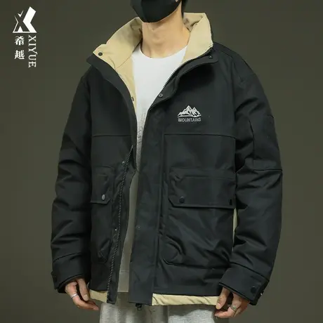 希越新国标夹克式羽绒服男士宽松大码秋冬季90白鸭绒加厚棉服外套商品大图