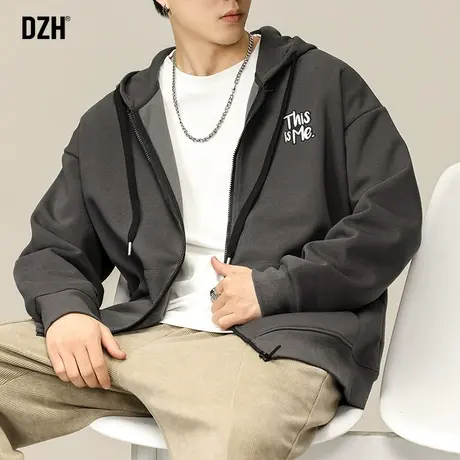 男士开衫卫衣重磅连帽外套男2023秋季新款美式休闲上衣服宽松帽衫商品大图