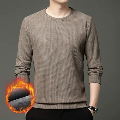 华夫格加绒保暖卫衣男士长袖宽松加厚T恤上衣休闲商务外套潮内搭图片