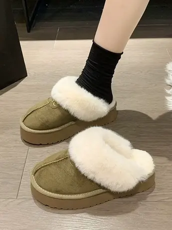 毛毛拖鞋女外穿2023年新款秋冬皮毛一体雪地靴厚底加绒包头棉拖鞋商品大图