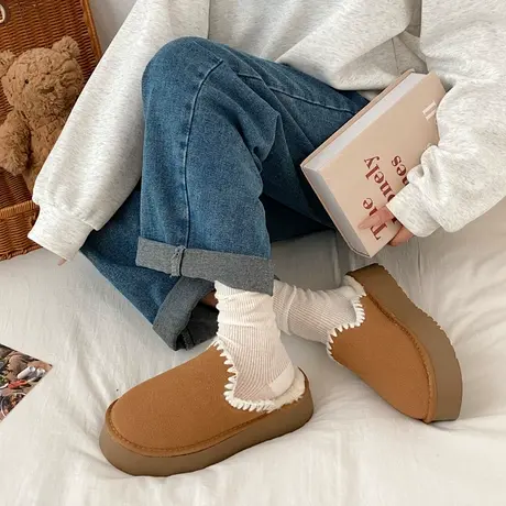 网红厚底包头毛毛半拖鞋女外穿毛拖鞋女2023新款秋冬季增高棉拖鞋商品大图