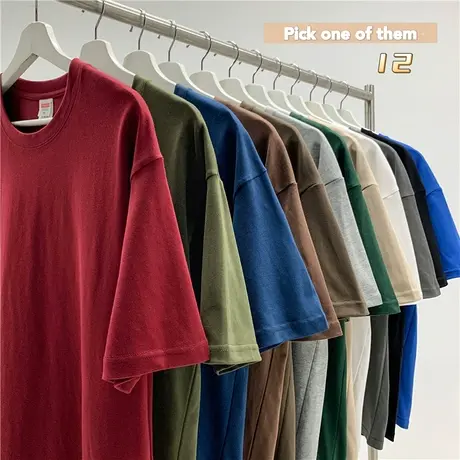 300g重磅纯棉短袖t恤男款宽松小领口复古美式日系厚实夏季打底衫商品大图