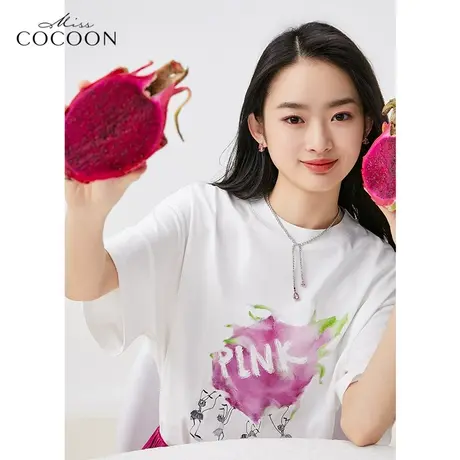 miss COCOON纯棉印花短袖T恤女2023新款夏季圆领宽松时尚打底上衣商品大图