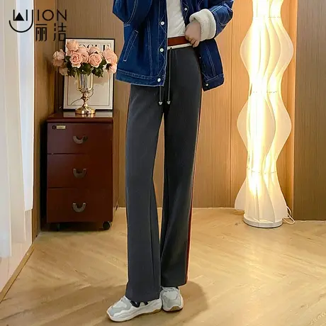 黑色灰色阔腿裤女春秋2023冬季新款垂感加厚针织窄版直筒休闲裤子商品大图