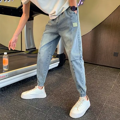 潮牌束脚裤男宽松哈伦裤痞帅裤子2023新款男裤春秋季松紧休闲裤商品大图