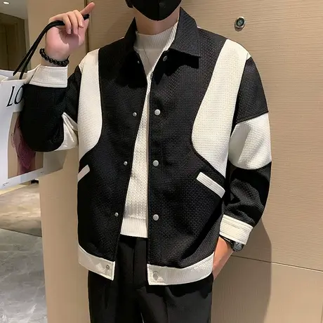重磅工装夹克男华夫格2023春秋季个性拼色休闲百搭高级感上衣外套商品大图
