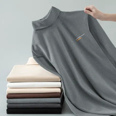 重磅德绒长袖t恤男潮流秋冬保暖内搭打底衫双面绒高领印花秋衣服图片