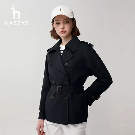 【直播专享】Hazzys哈吉斯2024合体版英伦双排扣战壕风衣短款外套商品大图