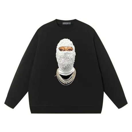 秀洛潮流珍珠蒙面人圆领纯棉大毛圈打底衫衣服宽松卫衣服情侣装商品大图