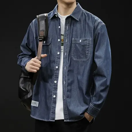 春季2024新款牛仔衬衫男长袖春秋款男装大码男士水洗衬衣外套衣服商品大图