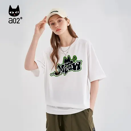 【趣玩】a02通勤风T恤女2023夏季潮酷圆领印花短袖女百搭显瘦上衣商品大图