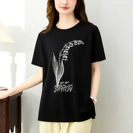 中长款纯棉t恤女夏装2024年新款时髦宽松大码上衣爆款半袖体恤衫商品大图