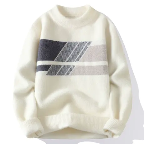 男士潮流时尚加厚保暖套头毛衣男学生宽松休闲半高领毛线衣针织衫商品大图