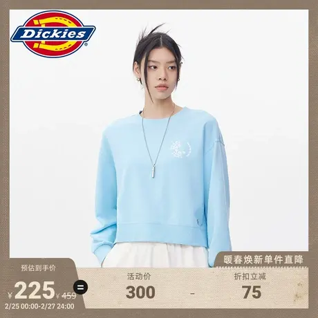 Dickies 女式春夏前胸撞色小绣花落肩毛圈慵懒风美式卫衣宽松图片