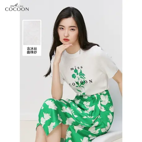 miss COCOON自制印花短袖t恤女2023新款夏季显瘦短款打底针织上衣商品大图