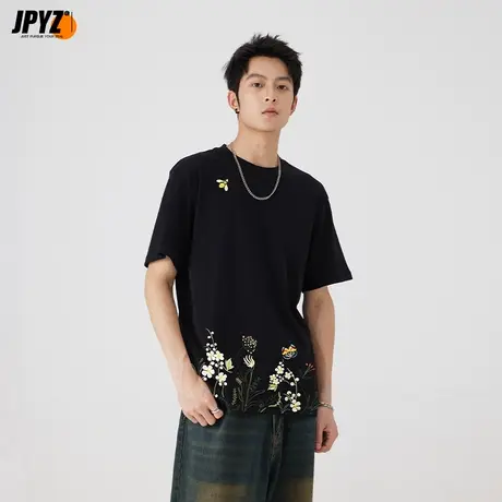 夏季轻奢刺绣印花T恤男士凉感透气短袖休闲运动体恤上衣打底衫潮商品大图