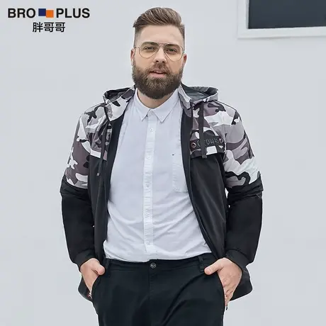 胖哥哥大码夹克男潮胖子连帽外套迷彩秋季男装加肥加大轻薄夹克衫图片