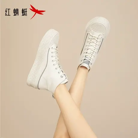 红蜻蜓女鞋高帮小白鞋女款2023秋冬新款平底板鞋女休闲爆款高帮鞋商品大图