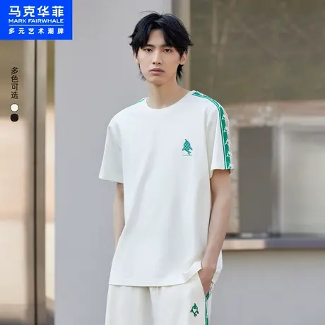 商场同款马克华菲撞色鲸鱼织带装饰短袖T恤男23夏新款时尚潮上衣图片