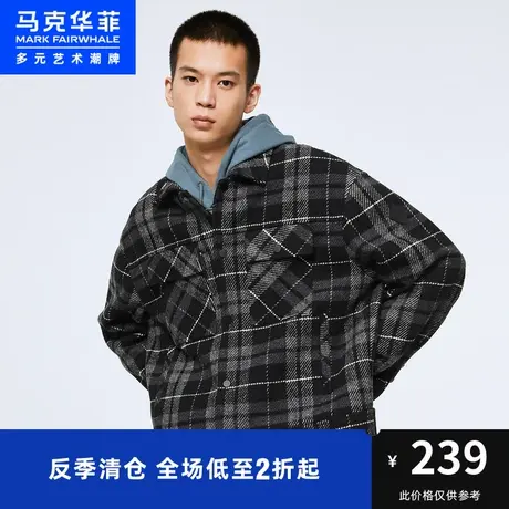 马克华菲潮牌夹克男秋冬新款翻领格纹保暖毛呢外套图片