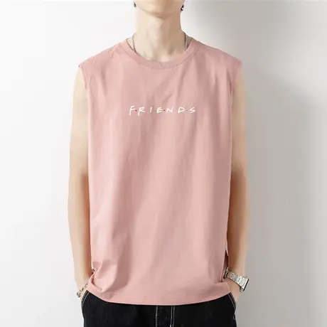 男士背心2023新款纯棉无袖t恤健身运动坎肩篮球跨栏宽肩夏季外穿图片