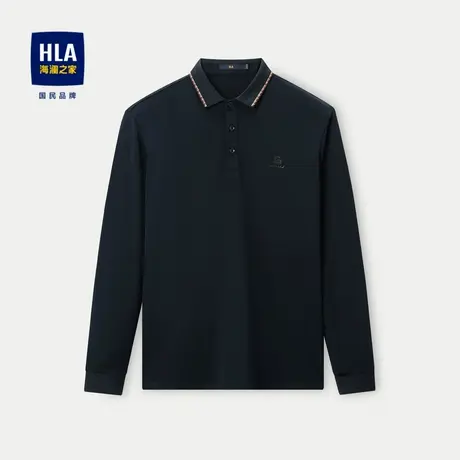 HLA/海澜之家撞色领部长袖POLO衫2023秋季新款商务小提花打底衫男图片