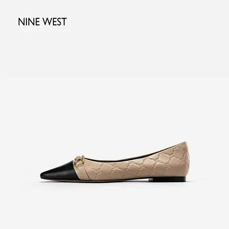 Nine West/玖熙平底单鞋女2023年秋季新款马衔扣皮革复古压花纹鞋商品大图