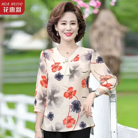 妈妈上衣七分袖夏装40岁50中老年女衣服碎花 中年女士夏季t恤小衫商品大图