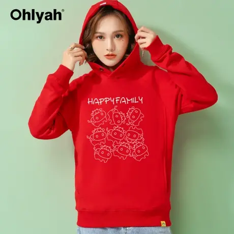 Ohlyah2023年春装新款红色连帽卫衣女情侣装外套牛年本命年新年服商品大图