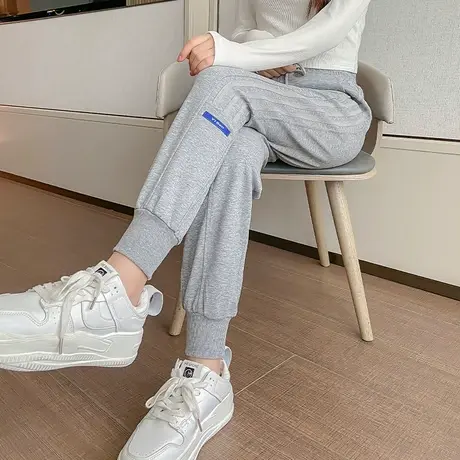 运动裤女春秋宽松束脚2022秋冬新款黑色灰白韩版灯笼休闲显高卫裤图片