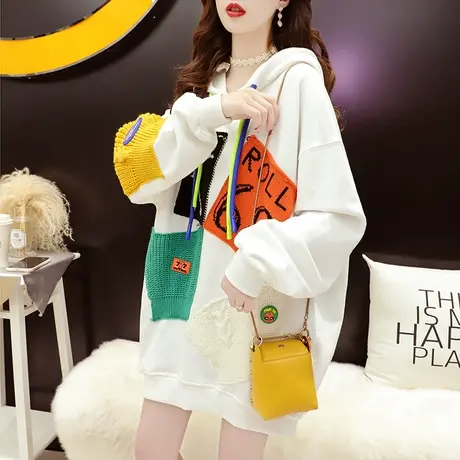 设计感小众连帽卫衣女中长款2023新款秋季爆款慵懒风春秋薄款外套图片