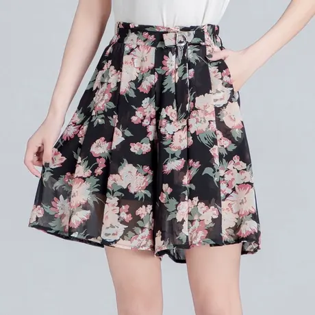 2023新款雪纺短裤女夏季薄款休闲五分裤宽松大码阔腿裤百褶裙裤潮商品大图