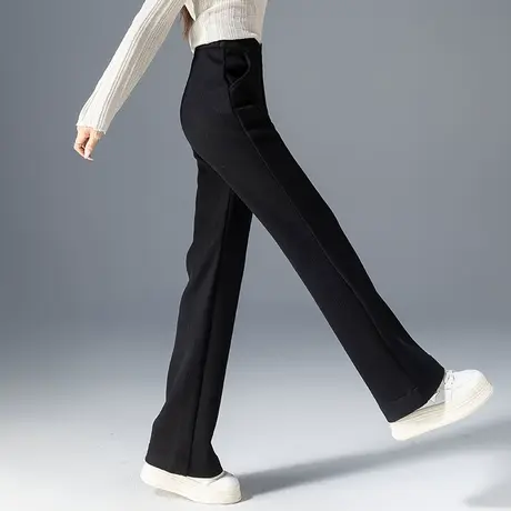 黑色喇叭裤女2023新款秋冬加绒裤子冬季女裤直筒西装裤显瘦微喇裤商品大图